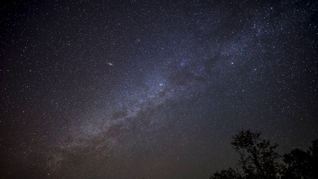 时间环绕着银河，夜晚的星星在山上清澈的天空视频素材