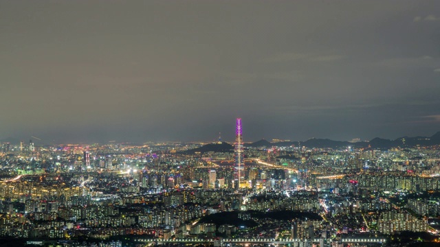 乐天世界大厦及附近市中心的夜景视频素材