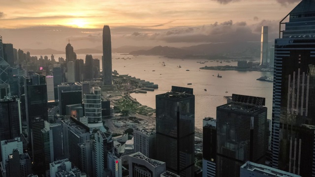 夕阳下的香港城市天际线视频下载