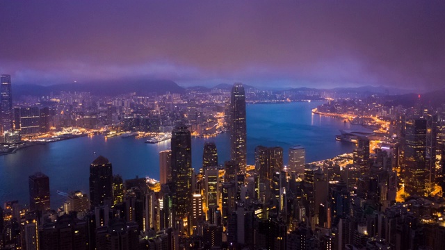 香港摩天大楼和城市景观在夜间的超级坍塌视频素材