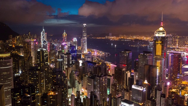 香港摩天大楼和城市景观在夜间的超级坍塌视频素材