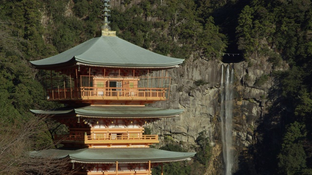 Nachi落在神社后面，很宽视频素材