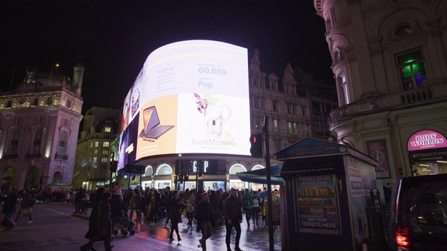 皮卡迪利广场(Piccadilly Circus)的灯光广告牌视频素材