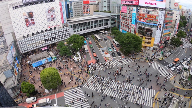 俯瞰日本东京涩谷十字路口视频素材