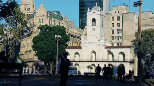 布宜诺斯艾利斯Cabildo和五月广场，布宜诺斯艾利斯，阿根廷。视频素材