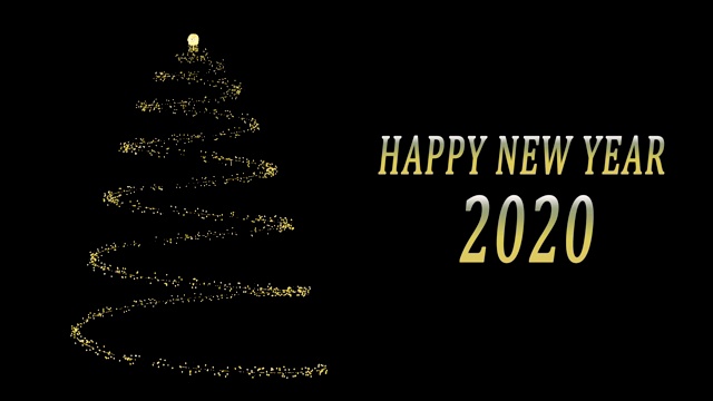 圣诞快乐，新年快乐，2020年。短信问候和祝福。由粒子和闪光制成的卡片。黑色背景。4 k的视频视频素材