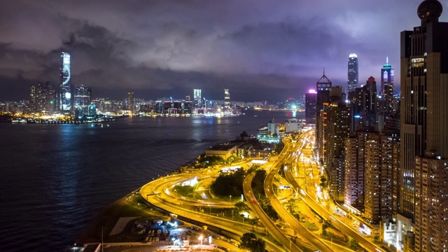 香港城市在夜晚的超级快照视频下载