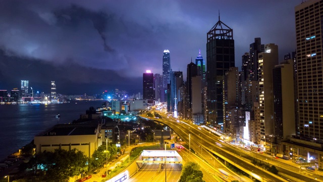 用摄影相机拍摄香港城市的夜景视频下载