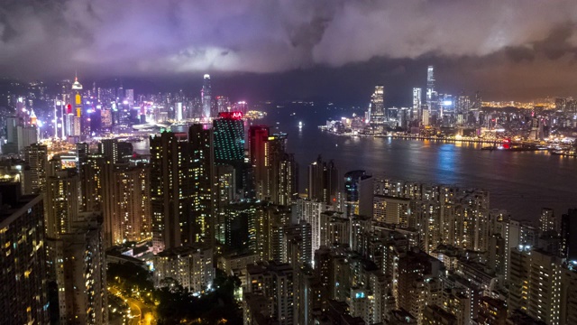 香港摩天大楼和城市景观在夜间的超级坍塌视频下载