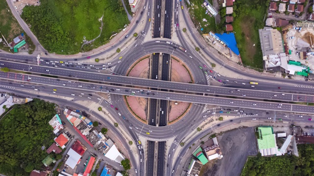 时间间隔:环形道路交通的俯视图视频下载