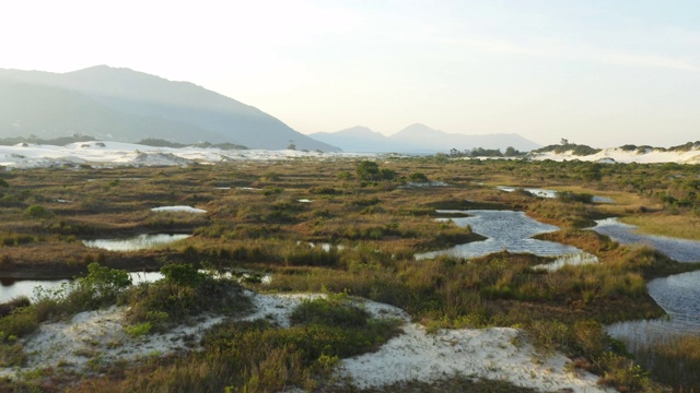 无人机在Praia Da Joaquina观看热带泻湖视频素材