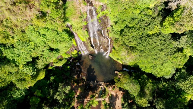 鸟瞰图与瀑布在绿色热带丛林视频素材