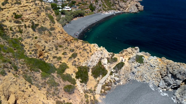 马夫拉沃利亚火山海滩空中Chios /希腊视频下载