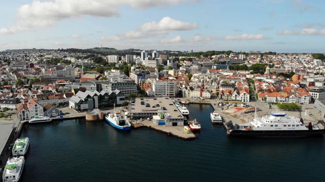 Stavanger Sentrum鸟瞰图，挪威视频素材