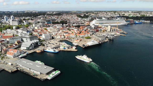 Stavanger Sentrum鸟瞰图，挪威视频素材