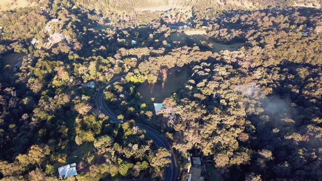 鸟瞰悉尼霍克斯伯里地区山麓丘陵的森林丘陵视频下载