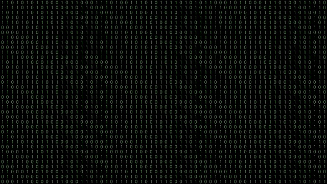 二进制代码，黑色背景，绿色数字在屏幕上移动视频素材