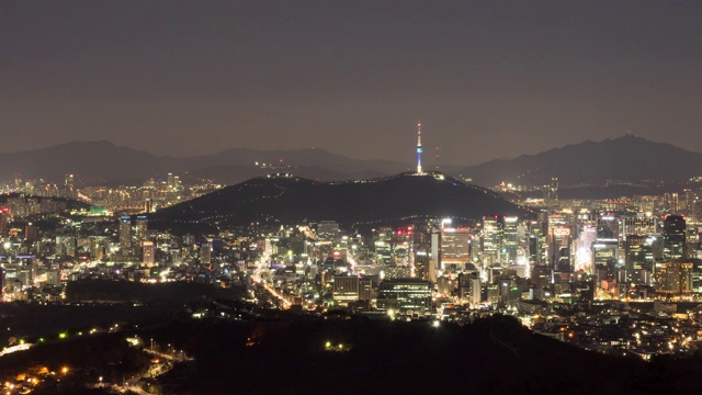 韩国首尔，日夜城市景观，布嘎山周围视频素材