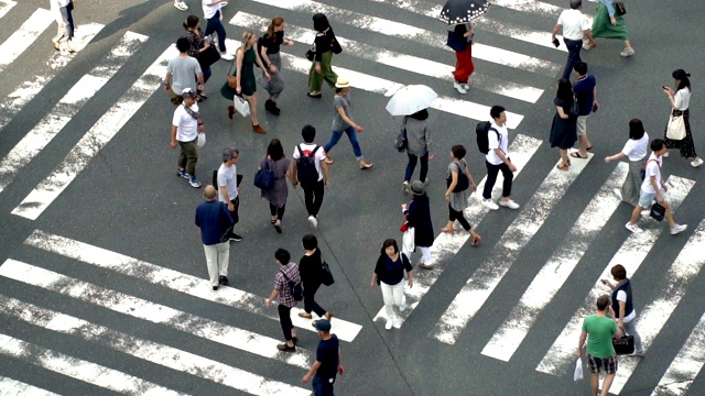 SLO MO俯视图-行人在涉谷十字路口，日本东京视频素材