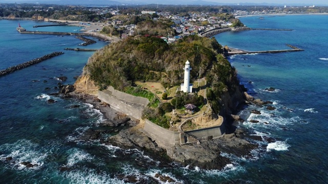 小半岛上的灯塔。日本岛,米氏,日本视频素材