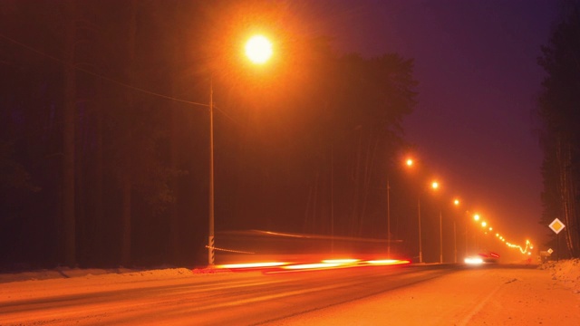 冬季公路夜景，时光流逝。视频素材