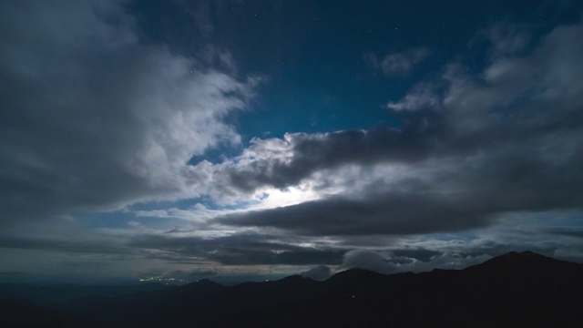 云在月光的背景下流过山峦。时间流逝视频素材