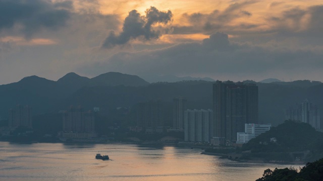 时间流逝:日落和多云的香港城市视频素材