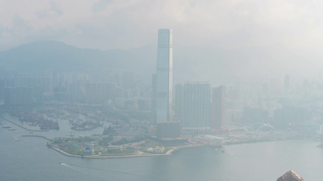 香港天际线城市景观，市中心摩天大楼超过维多利亚港，现代城市商务区视频素材