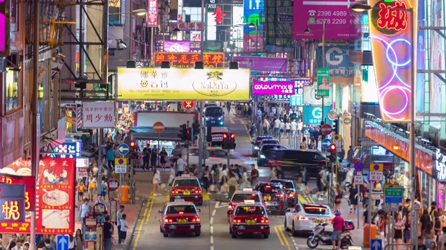 时间流逝:香港孟角地区夜间交通状况视频素材