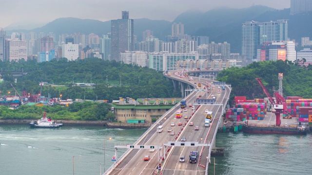 时间流逝:香港仔青衣附近的交通情况视频素材