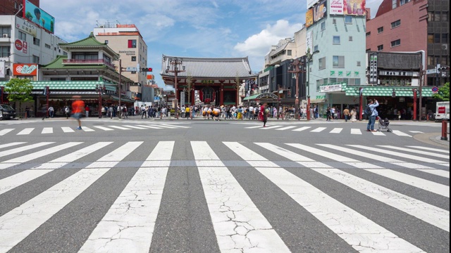 4K延时:日本东京浅草寺附近的市场上挤满了行人。视频素材