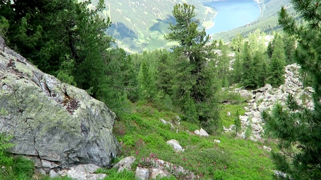 Durlassboden湖的高山景观，紧挨着村庄Gerlos在齐勒塔尔阿尔卑斯山。视频素材