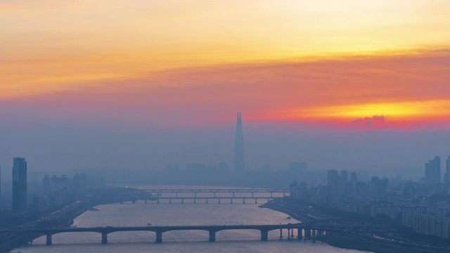 韩国首尔市和乐天大厦的时光流逝。视频素材