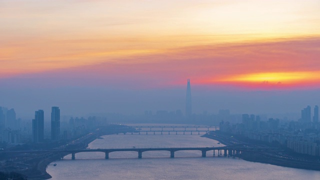 韩国首尔市和乐天大厦的时光流逝。视频素材