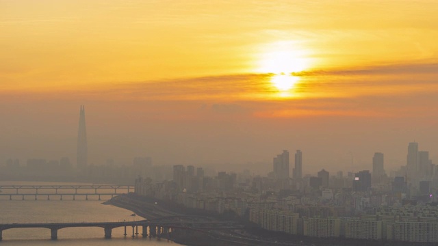 韩国首尔市和乐天大厦的时光流逝。视频素材