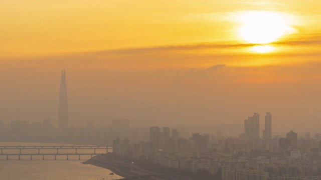 韩国首尔市和乐天大厦的时光流逝。视频素材