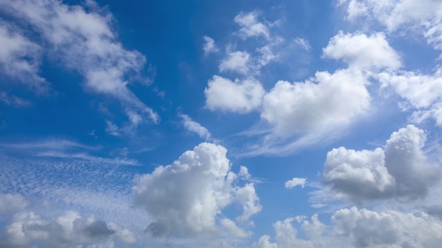 晴朗的蓝天，美丽的云在蓝天中飞翔，时光流逝。视频素材