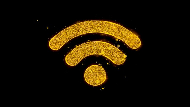 Wifi连接信号图标火花粒子黑色背景。视频素材