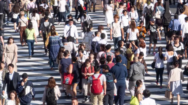 步行者在日本东京涉谷十字路口行走。视频素材