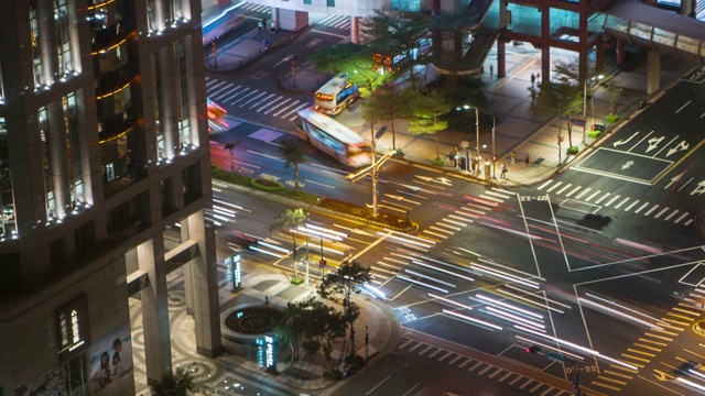 建筑街道与交通夜晚的延时空中，台北市景视频素材