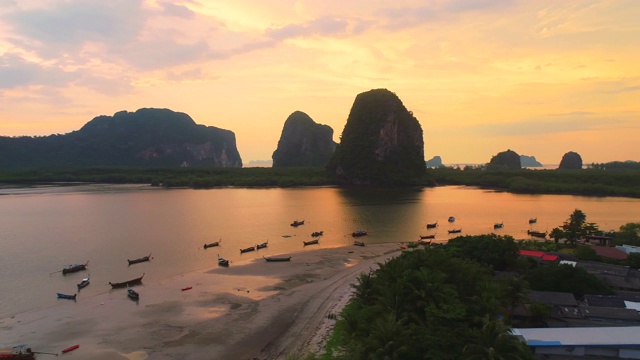 鸟瞰图拍摄美丽的风景和安达曼海日落，热带海滩海在泰国南部，亚洲视频素材