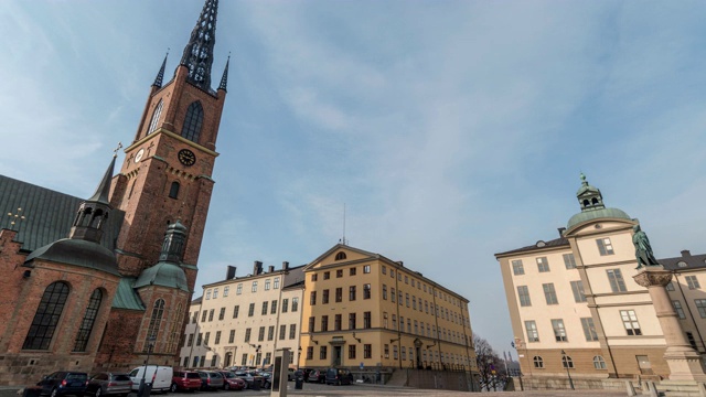 瑞典斯德哥尔摩时间间隔4K，城市天际线时间间隔在Gamla Stan Riddarholmen岛视频素材