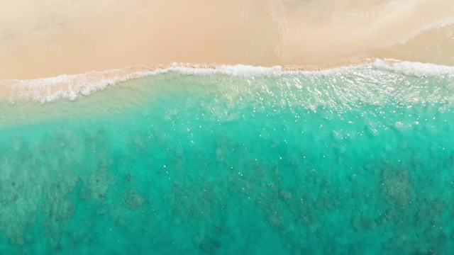 热带海滩与绿松石水晶海洋。鸟瞰图视频素材