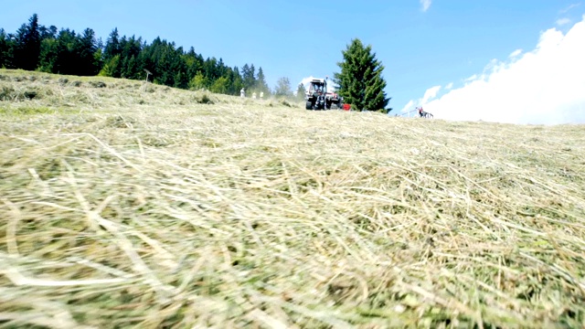 在一个炎热的夏天，在一个陡峭的山上开车上山视频素材