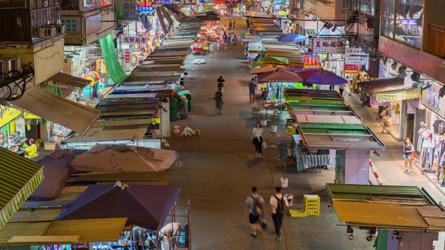 在香港孟角地区的传统市场上，人群拥挤视频素材