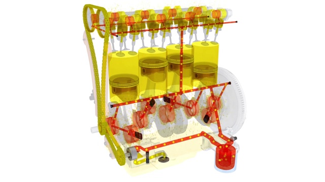 润滑系统，发动机车身半透明。无缝循环视频下载