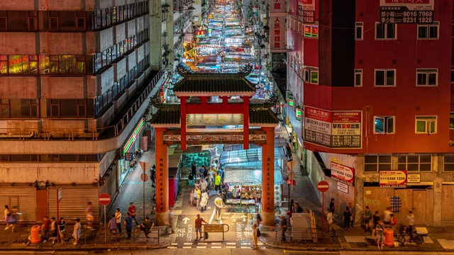 4K延时拍摄香港油麻地站庙街夜市视频素材