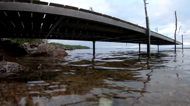 平静的湖岸码头景象视频素材