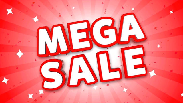 Mega Sale 3D Text on Falling五彩纸屑背景。视频素材