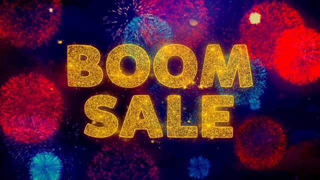 彩色烟花爆炸粒子Boom Sale Text。视频素材